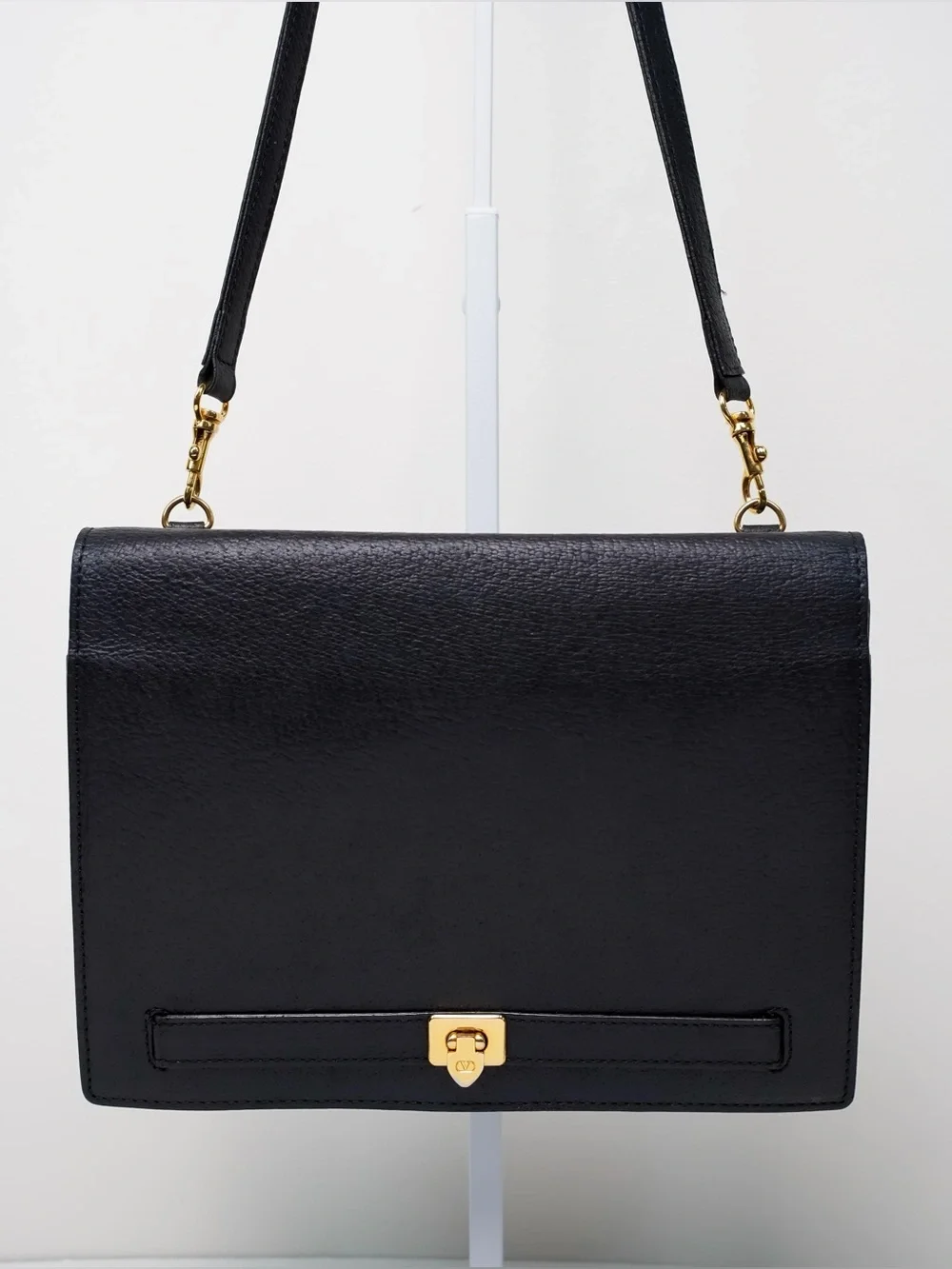 Vintage Valentino Garavani Black Leather Crossbody Bag 90s Quiet Luxury